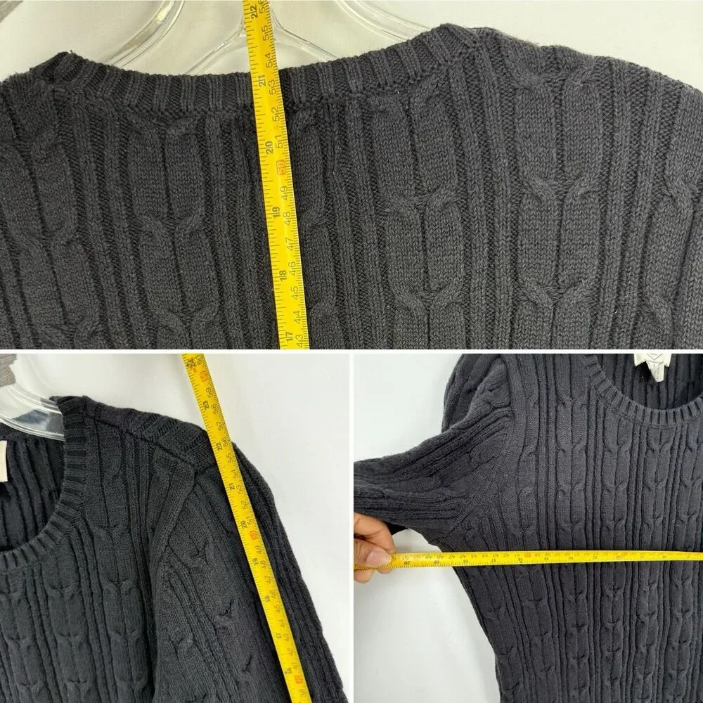 St John's Bay Women's Long Sleeve Cable Knit Sweater Size Small Black
